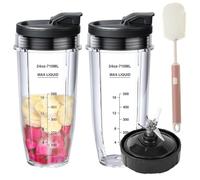 6 Pack Ninja Blender Cups Replacement and Blade, 24oz Ninja Cups for Blender and 7Fins Blade Replacement with Cleaning Brush, Compatible Nutri Ninja Auto iQ BN801 BL480 BL640 BL642 NN100 BL2012