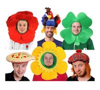 6 Pack Novelty Six Nations Rugby Hat Set - Fun Supporters Headwear including Irish Clover, English Rose, Welsh Daffodil, Scottish Tartan, French Cockerel and Italian Pizza Hats - Multi-Pack Party