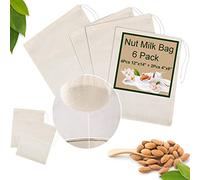 6 Pack Nut Milk Bags - Bojuzhi Unbleached Cotton Cheesecloth Bags for Straining, Nut Bag Strainer for Oat Almond Cold Brew Coffee Yogurt Juice Tea