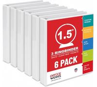 6 Pack of 1.5 Inch 3 Ring Binders, Clear View White Binders with Inside Pockets, Round Rings, Fit 8.5 x 11 Inches, School & Office Supplies