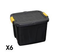 Samuel Alexander 6 X 42L Heavy Duty Storage Tubs Sturdy, Lockable, Stackable And Nestable Design Storage Chests With Clips In Black