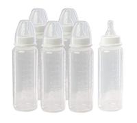 6 Pack of Baby Milk and Water Bottles, Soft Silicone Medium Flow Teats 250ml 8.4oz, Great for Home Nursery or Travel Bags, 0+ Months