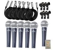 6 Pack of Cardioid Dynamic Vocal Hand-Held Microphones with XLR Mic Cables Clip Griffin