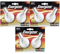 6 Pack of Energizer EcoHalogen Golf Ball 33W=40W Light Bulbs, B15, Small Bayonet Cap, 100% Dimmable, Warm White, 460 Lumen