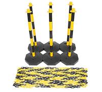 6 Pack of Yellow & Black Parking Safe BollardsDurable Plastic Post Set with Base & Chain for Effective Parking Lot & Garage Safety