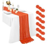 6 Pack Orange Cheesecloth Table Runner, 10Ft Boho Gauze 21×120 Inch Rustic Romantic Long for Wedding Party Bridal Shower Thanksgiving Christmas Decoration