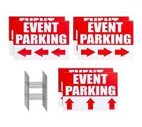 6 Pack Outdoor Event Parking Signs with Arrows, 12 x 17 Inch Double Sided Corrugated Plastic Yard Signage with Stakes in 3 Designs, Event Parking, Directional Signage