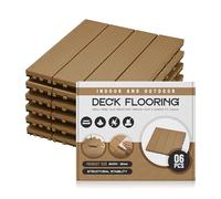 6 Pack Outdoor Interlocking Deck Tiles, 30cm x 30cm Plastic Snap Together Flooring for Patio, Balcony, Garden & Terrace, Waterproof DIY Floor, Brown
