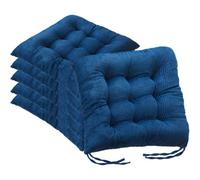 6 Pack Outdoor Seat Cushions with Secure Tie Straps, 40x40x7cm Non-Slip Durable Chair Pads, Cotton Soft Sleek Striped Chair Cushions Pads, for Dining, Kitchen, Patio & Garden Chairs (dark blue)