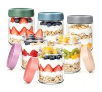 6 Pack Overnight Oats Containers,16oz Wide Mouth Mason Glass Jars with Lids | Airtight,Leakproof,Reusable Clear Dry Food Storage Jars Yoghurt Pots for Make-Ahead Breakfast Yogurt Fruit Cereal Salad