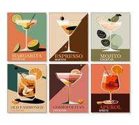 6 Pack Paint by Numbers for Adults - 8x10 Inch Cocktail Paint by Numbers Kits on Canvas for Adults Beginners, Retro Cocktail DIY Acrylic Oil Adult Painting by Number, Perfect for Gift Home Decor