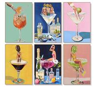 6 Pack Paint by Numbers for Adults - 8x12 Inch Retro Cocktail Paint by Numbers Kits on Canvas for Adults Beginners, Cocktail DIY Acrylic Oil Adult Painting by Number, Perfect for Gift Home Decor