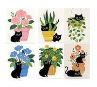 6 Pack Paint By Numbers for Adults - 8x12Inch Simple Cat Flowerpot (Simple)