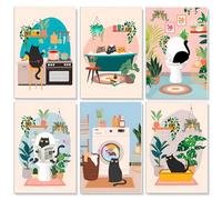 6 Pack Paint by Numbers for Adults, Black Cat Painting Kit, 8 x 12 inch