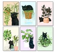 6 Pack Paint by Numbers for Adults, Black Cat & Plant Design, 8x12 Inch