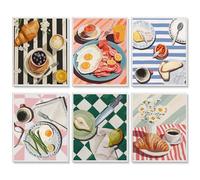 6 Pack Paint by Numbers for Adults, Breakfast Painting Kit, 8 x 10 inch
