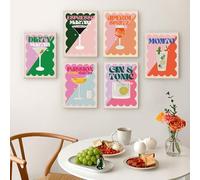 6 Pack Paint by Numbers for Adults,Retro Cocktail Hand Painted Oil Painting Canvas Kits with Brush,Acrylic Paint and Canvas,Drawing Set for Home Wall Decor,Crafts for Adults,20x30CM (no Frame)