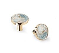 6 Pack Pale Blue Marble with Amber Veins Cabinet Knobs and Wall Hooks, Solid Zinc Alloy Modern Drawer Pulls Handle for Kitchen Bathroom Home Decor Hardware
