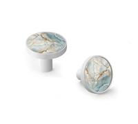 6 Pack Pale Blue Marble with Amber Veins Cabinet Knobs and Wall Hooks, Solid Zinc Alloy Modern Drawer Pulls Handle for Kitchen Bathroom Home Decor Hardware