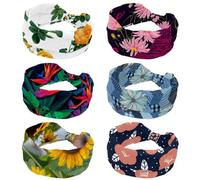 6 Pack Paris Eiffel Tower Floral Pattern Wide Headbands for Women Non Slip Turban Headband Elastic Hair Bands Yoga Hairband Sweat Sports Workout Headwrap