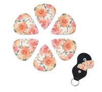 6 Pack Peach Peony Guitar Picks with Guitar Pick Holder, Personalized Celluloid Plectrums for Acoustic Guitar, Bass, Ukulele, Cool Bass Accessories Gifts for Men Women 0.71mm