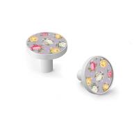 6 Pack Peony Pattern Cabinet Knobs and Wall Hooks, White Base Drawer Pulls for Kitchen Bathroom Dresser Zinc Alloy Handles