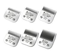 6 Pack Pet Grooming Clipper Blades with Ceramic Cutters, Sizes 10, 30, 7FC, 5FC, 4FC & 3-3/4FC, Silver, Compatible with Andis, Oster A5, Wahl KM10 A5 Style Dog Clippers