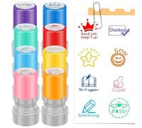 6 Pack Piece Teacher Stamps Colourful Self Inking Stamp Personalised Teacher Review Encouraging Stamp for Marking, School Reward Stamps Teachers Supplies Gifts(8 Pack)