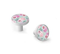 6 Pack Pink White Peonies Cabinet Knobs and Wall Hooks, White Base Drawer Pulls for Kitchen Bathroom Dresser Zinc Alloy Handles