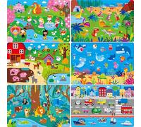 6 Pack Placemats for Kids, Non-Slip Washable Dining Mats, Reusable Jungle, Underwater World, Farm, Dinosaur, Vehicle & Magic World Table Mats for Home, Kindergarten, Classroom, Nursery