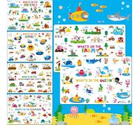 6 Pack Placemats for Kids, Non-Slip Washable, Reusable Placemat - Dinosaur, Farm/Wild/Marine Animals, Construction Site, Universe, Educational Placemats for Home, Kindergarten, Classroom, Nursery