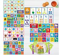 6 Pack Placemats for Kids, Non-Slip Washable Table Mat, Reusable Alphabet, Numbers, First Words, Shapes & Colors, Animals, Foods Placemats for Home, Kindergarten, Classroom, Nursery