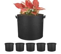 6 Pack Plant Grow Bags Breathable Non-Woven Fabric Pots with Handles Reusable Gardening Plant Growing Bags for Flowers Vegetables Fruits Plant (Black)
