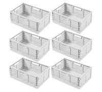 6 Pack Plastic Baskets with Handles - Stackable Sto Crates for Home Kitchen Office nizat - Ivory White Mum Size Desktop & Der nizer