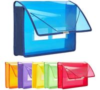 6 Pack Plastic Expanding File Wallet Document Organizer with Flap and Cord Closure, A4 Size, 7cm Expansion, Clear Colored Poly A4 Expandable File Folder for Home School Office Storage (Color)