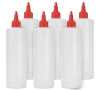 6 pack Plastic Squeeze Bottles for Sauces 16 OZ Condiment Squeeze Bottles for Liquids Made in USA BPA Free Squirt Bottles with Twist Cap Ketchup, Syrup, Oil, Dressings, Honey Arts Crafts