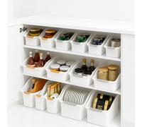 Thrink 6-Pack Heavy-Duty Plastic Storage Boxes with Handles & Wheels - Curved Space-Saving Organiser Bins for Under-Sink, Pantry, Bathroom & Cabinet Organisation - Ideal for Cleaning Supplies & Toilet