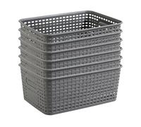 6-Pack Plastic Woven Storage Baskets - Durable & Flexible, Multi-Purpose Organizer for Kitchen, Closet, Cabinet, Shelves (Dark Gray, Small Weave Design)
