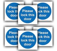 6 Pack - Please Lock This Door Sticker Sign - Fire Door Waterproof Vinyl Self-Adhesive Decal -100mm x100mm