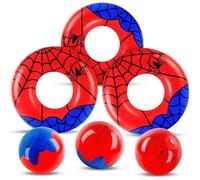 6 Pack Pool Floats for Kids - 3 Pcs Inflatable Spider Web Swim Tubes Rings & 3 Pcs Spider Beach Balls,Summer Pool Floaties Set for Hawaiian Beach, Water Park Fun, Swim Tubes for Summer Party