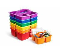 6 Pack Portable Divided Storage Caddy, Multi-Grid Plastic Basket, Kindergarten Painting Tool Brush Stationery Organizer, Stackable Storage Boxes for Schools, Offices