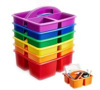 6 Pack Portable Divided Storage caddy，Plastic Basket,Multi-Grid Basket ，Kindergarten Painting Tool Basket Brush Stationery Basket，Stackable Storage Boxes For Schools, Offices