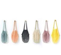6 Pack Portable,Reusable,Reusable Produce Bags,Washable Cotton Mesh String Organic Organizer Shopping Handbag Long Handle Net Tote (grey blue,Black,Beige,Pink,Purple,Yellow)