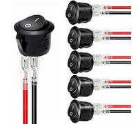 6 Pack Pre-Wired Round Rocker Switch, 12V/24V DC ON/Off SPST 2 Pin Panel Mount Switch with 18cm Leads, Waterproof Dash Switch for Car Boat Marine Camper Van Caravan DIY