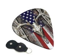 6 Pack Premium 0.73mm Guitar Picks, Stylish Design, Comfortable Grip, Perfect for Acoustic & Electric Guitar Bass Ukulele Players, Sturdy Medium Picks Pack - Deer Skull American Flag CAmouflage