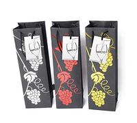 6 Pack Premium Black Wine Gift Bags with Gift Tag and Handles - Grape Vine Design - Wine Bottle Carrier for Weddings, Anniversary, Birthday, Special occasions, H: 39 cm x W: 12 cm x D: 9 cm