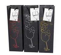 6 Pack Premium Black Wine Gift Bags with Gift Tag and Handles - Grape Wines Design - Wine Bottle Carrier for Weddings, Anniversary, Birthdays, Special occasions, H: 39 cm x W: 12 cm x D: 9 cm