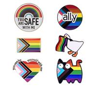 6 Pack Pride Pins - YOU ARE SAFE WITH ME Pin, Rainbow Flag & Cat/Goose Ally Enamel Badges, Vibrant Colors with Secure Clasps (Gifts for Pride Month, Coming Out, LGBTQ+ Allies), Regular, Enamel, no