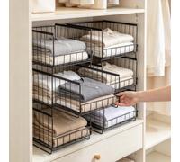 6 Pack Pull Out Wardrobe Drawers, Stackable Clothes Storage Organiser | Sliding Drawers, Foldable Metal Frame, Rust-Resistant, Tool-Free Setup, 20kg Load Per Drawer, For Wardrobe Cupboard