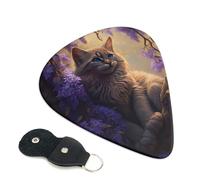 6 Pack Purple Flower Lazy Cat Guitar Picks, Bass Electric Acoustic Guitar Ukulele Accessories, Medium Guitar Picks Plectrums with Organizer Bag